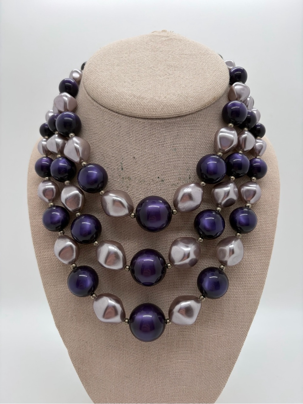 Vintage purple plastic triple strand statement necklace